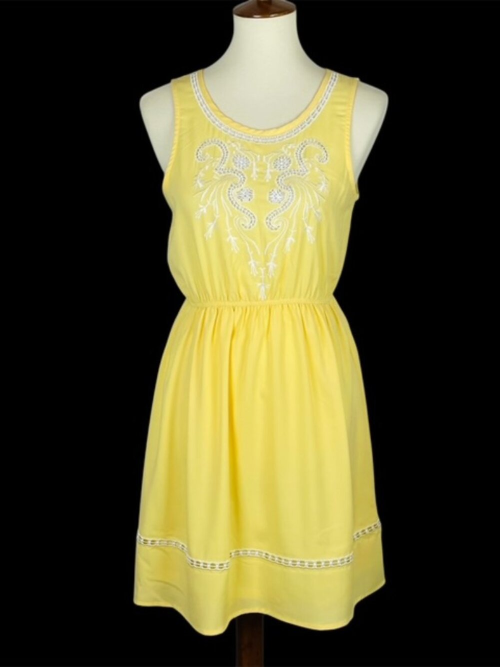 Altar'd State Mini Dress Sz M Lemon Yellow Embroidered Dainty Feminine Romantic